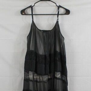 Alice Olivia Dress Medium Black Slip Sheer Lace Tiered Midi Party Coquette Chic